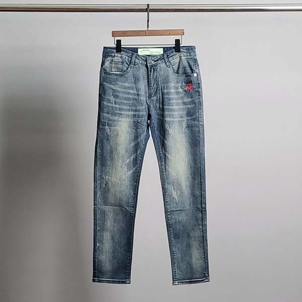 오프화이트 로고자수 워싱 청바지