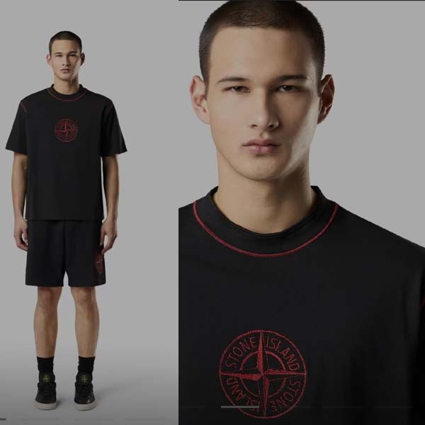 25년 스톤아일랜드 로고 블랙 라운드 반팔티셔츠 0305