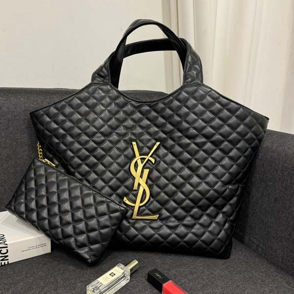 입생로랑 로고 램스킨 맥시 쇼퍼백