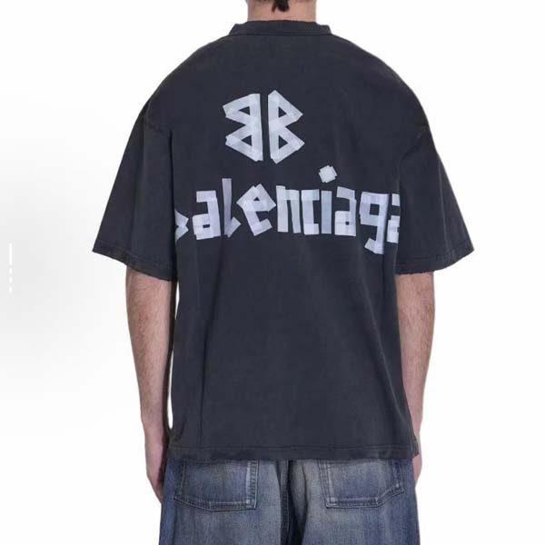 발렌시아가 테이프 레터링 로고 오버사이즈 숏슬리브 티셔츠