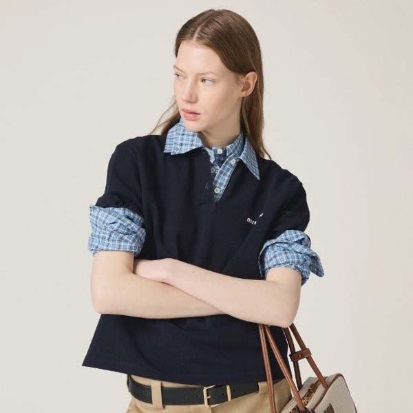미우미우 로고 포플린 폴로 반팔셔츠