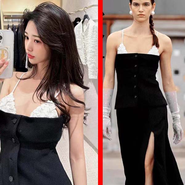 25년 샤넬 봄/여름 프렌치 블랙앤 화이트 스티칭 튜브탑  0505