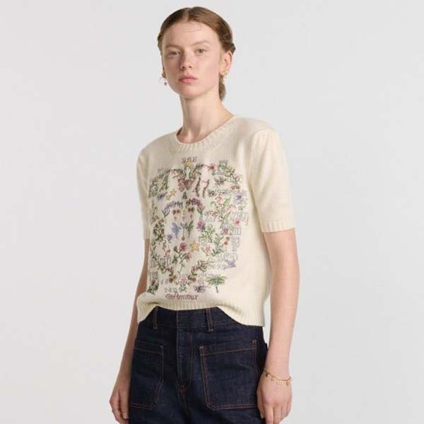 디올 캐시미어 디오라마르 반팔 자수 니트 웨어