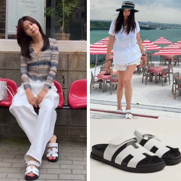 에르메스 시프레 레더 화이트 여성 샌들