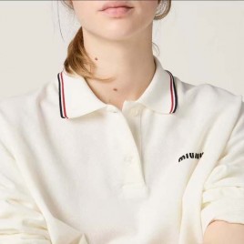 25년 미우미우 자수로고 Pique 폴로 긴팔 티셔츠  0804