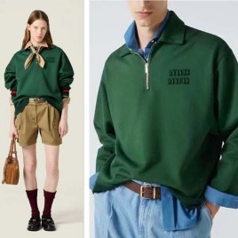 25년 미우미우 로고 Embroidered Cotton Jersey Sweatshirt 0804