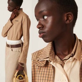 미우미우 자수로고 체크 셔츠