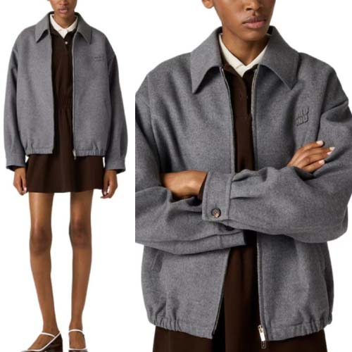 25년 미우미우 자수로고 캐시미어 터틀 집업 재킷 0915