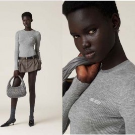 미우미우 골지 립 니트 슬리브리스