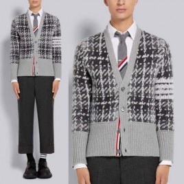2025 톰브라운 4바 캐시미어 울 자카드 체크 펀믹스 가디건