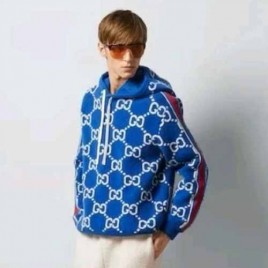 25년 구찌 GG 울 자카드 후드 스웨터 블루 1106