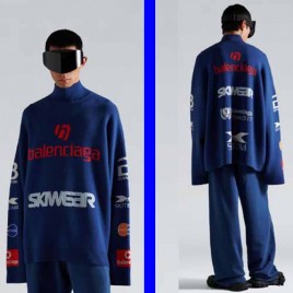 25년 발렌시아가 스폰서 롱슬리브 터틀넥 블루/멀티컬러 1116