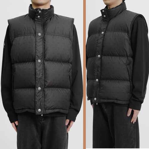 크롬하츠 유니섹스 블랙 토널 모노그램 크로스패턴 다운 베스트