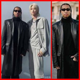 25FW 발렌시아가 팔로고 패치 레더 코트 1203