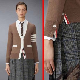 톰브라운 파인 밀라노 울 4바 브이넥 여성 가디건