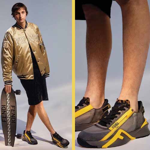 펜디 플로우 리나일론 로우탑 스니커즈 그레이 옐로우