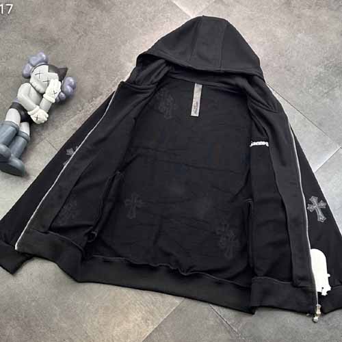 크롬하츠 레더 크로스 후디 블랙 집업