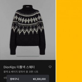 디올 Alps 터틀넥 스웨터 울 코튼 니트 0117