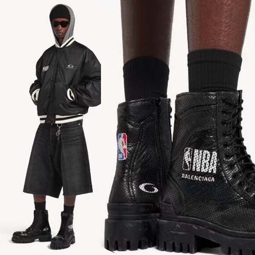 26ss 발렌시아가 NBA 콜라보 컴뱃 스트라이크 레더 블랙 부츠 0203