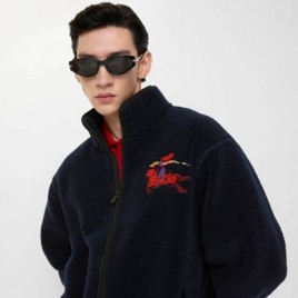 버버리 로고 울 플리스 네이비 점퍼