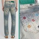 로에베 자수 패치 청 데님 팬츠