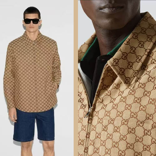 구찌 GG 캔버스 오버셔츠 카펠 다크 브라운 재킷 0226