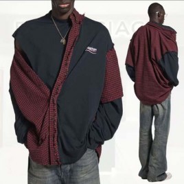 26ss 발렌시아가 레드 체크 패치드 셔츠 0305