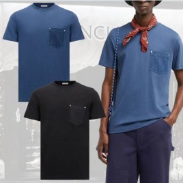26ss 몽클레르 코튼 앤 데님 티셔츠 포켓 코발트 블루 & 블랙 0331
