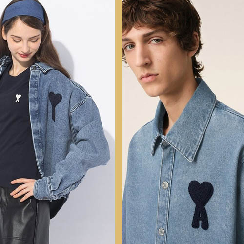 아미 블랙로고 데님 셔츠 재킷