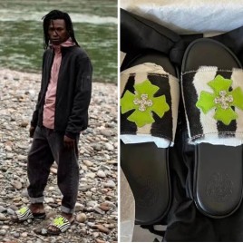 크롬하츠 지바라 패턴 플레임 실버 크로스 슬리퍼 8종